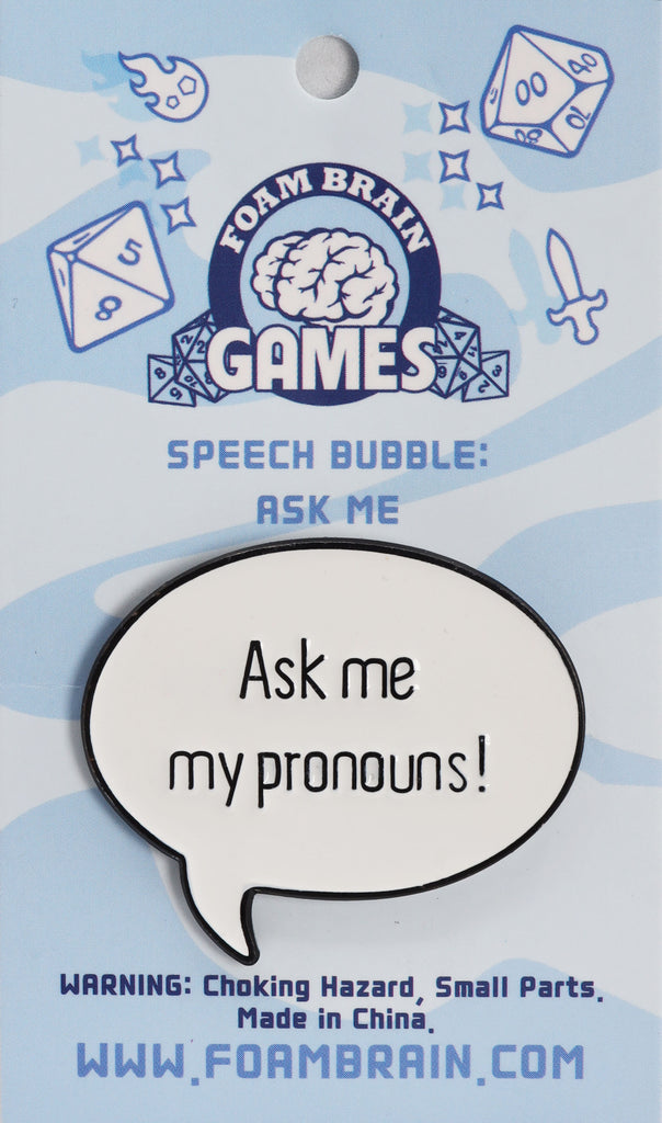 Speech Bubble Pin: Ask Me My Pronouns Enamel Pin cardboard clothing
