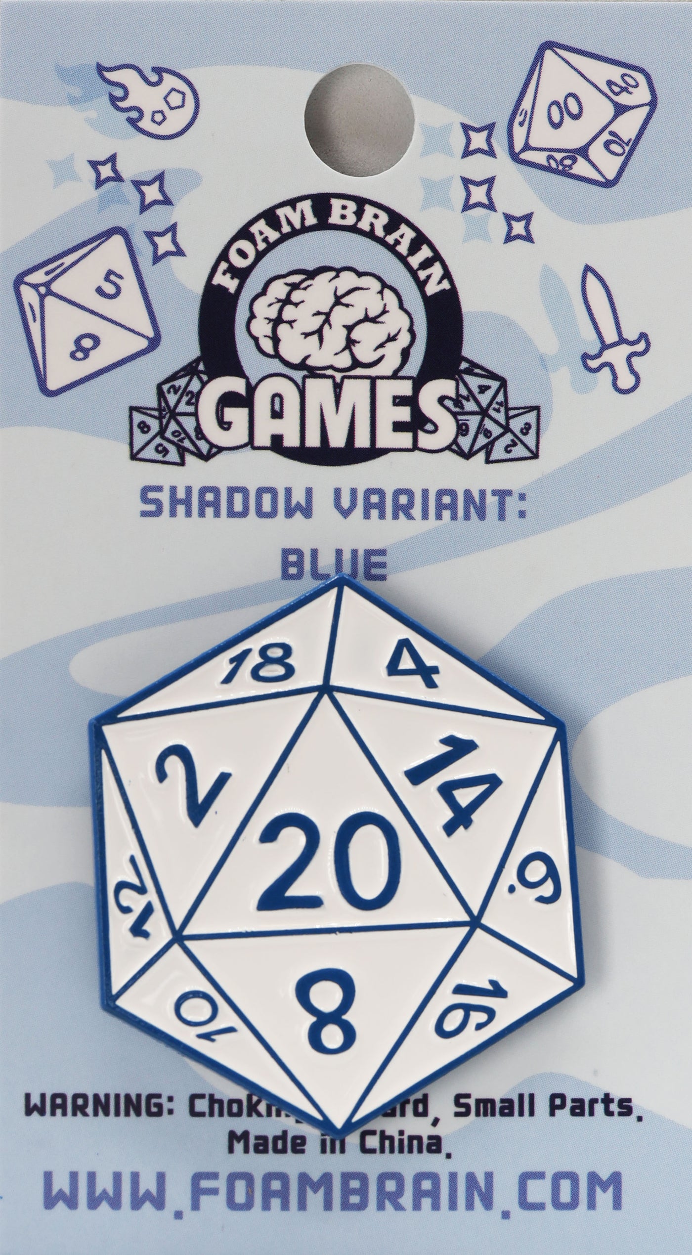 D20 Pin: Shadow Variant Blue Enamel Pin Foam Brain Games