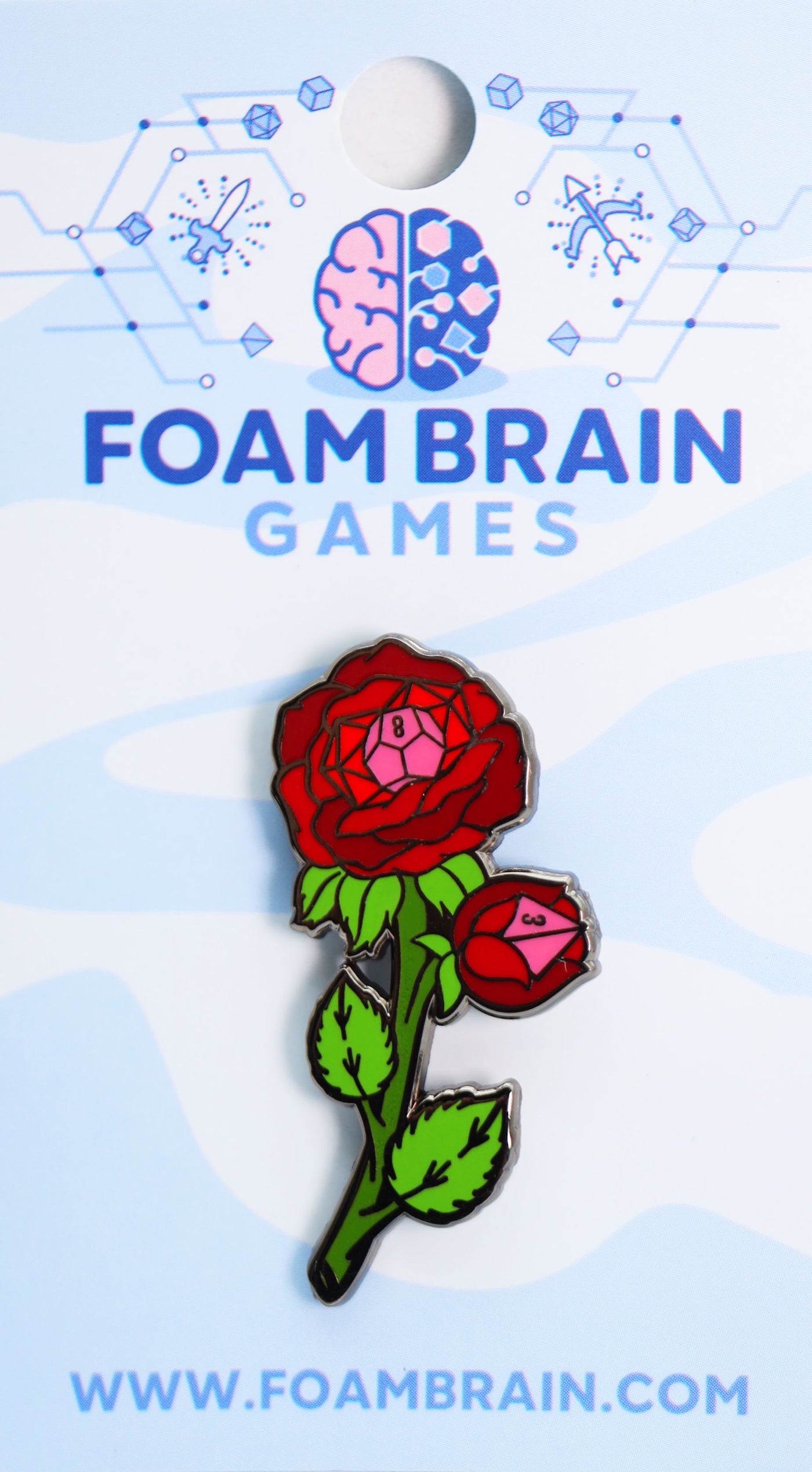Hollow Hearts Enamel Pin: Dice Rose Enamel Pin Foam Brain Games