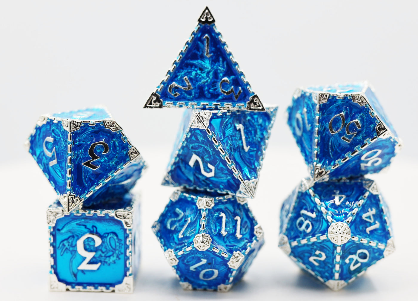 Dragon Essence: Oceanus - Metal RPG Dice Set Metal Dice Foam Brain Games