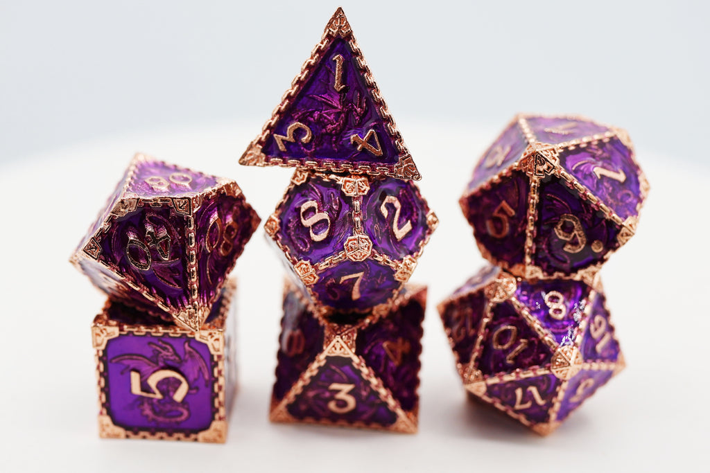 Chained Dragon: Royal with Copper - Metal RPG Dice Set Metal Dice Foam Brain Games