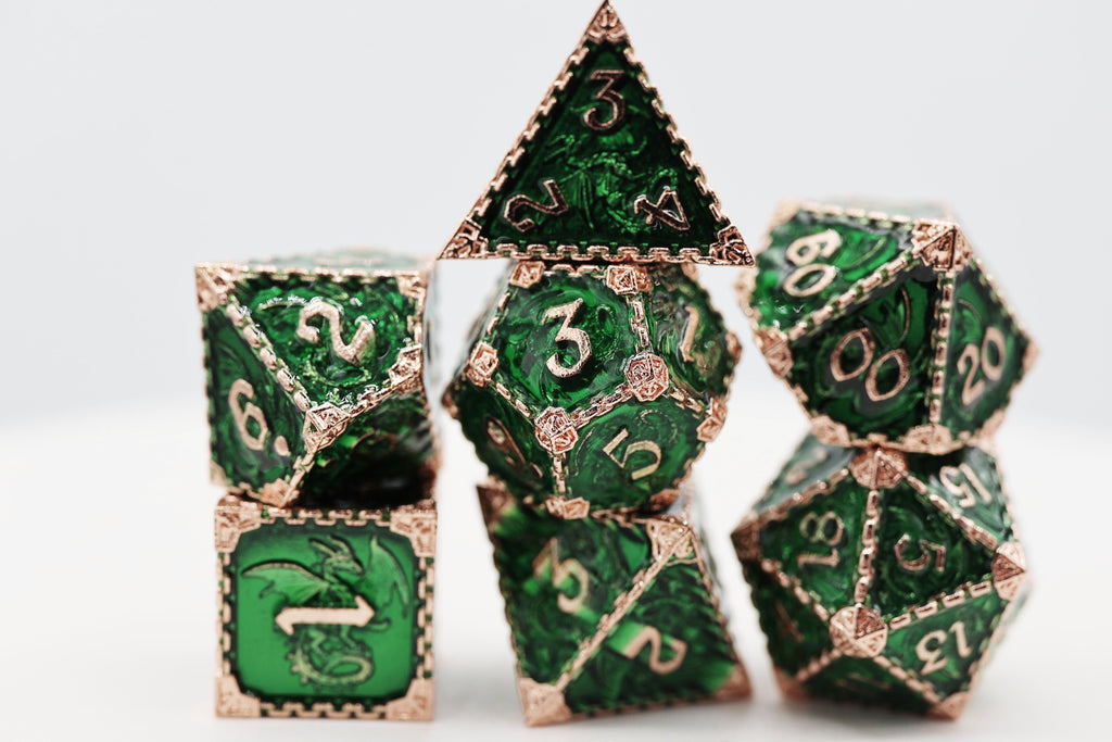 Chained Dragon: Forest - Metal RPG Dice Set Metal Dice Foam Brain Games