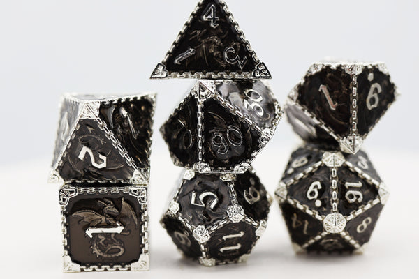 Chained Dragon: Silver Void - Metal RPG Dice Set Metal Dice Foam Brain Games