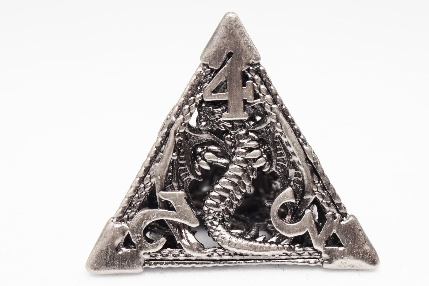 Chained Dragon: Silver - Hollow Metal RPG Dice Set Metal Dice Foam Brain Games