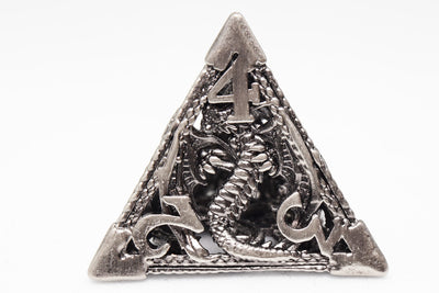 Chained Dragon: Silver - Hollow Metal RPG Dice Set Metal Dice Foam Brain Games