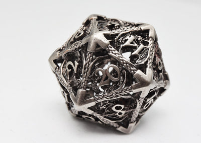 Chained Dragon: Silver - Hollow Metal RPG Dice Set Metal Dice Foam Brain Games