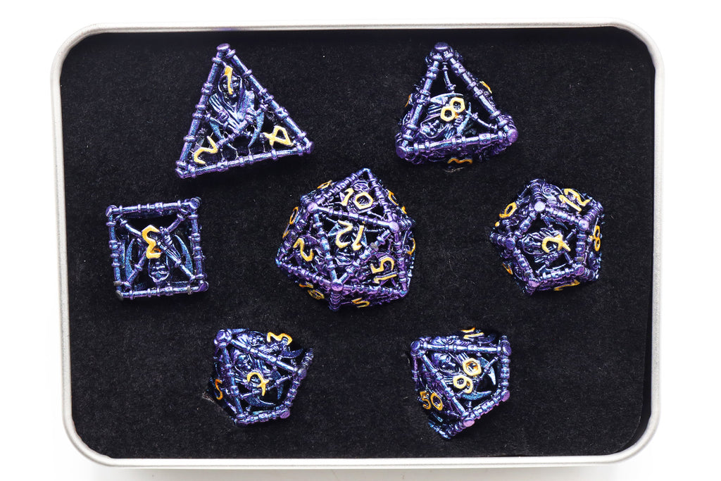 Grim Scythe: Purple - Metal RPG Dice Set Metal Dice Foam Brain Games