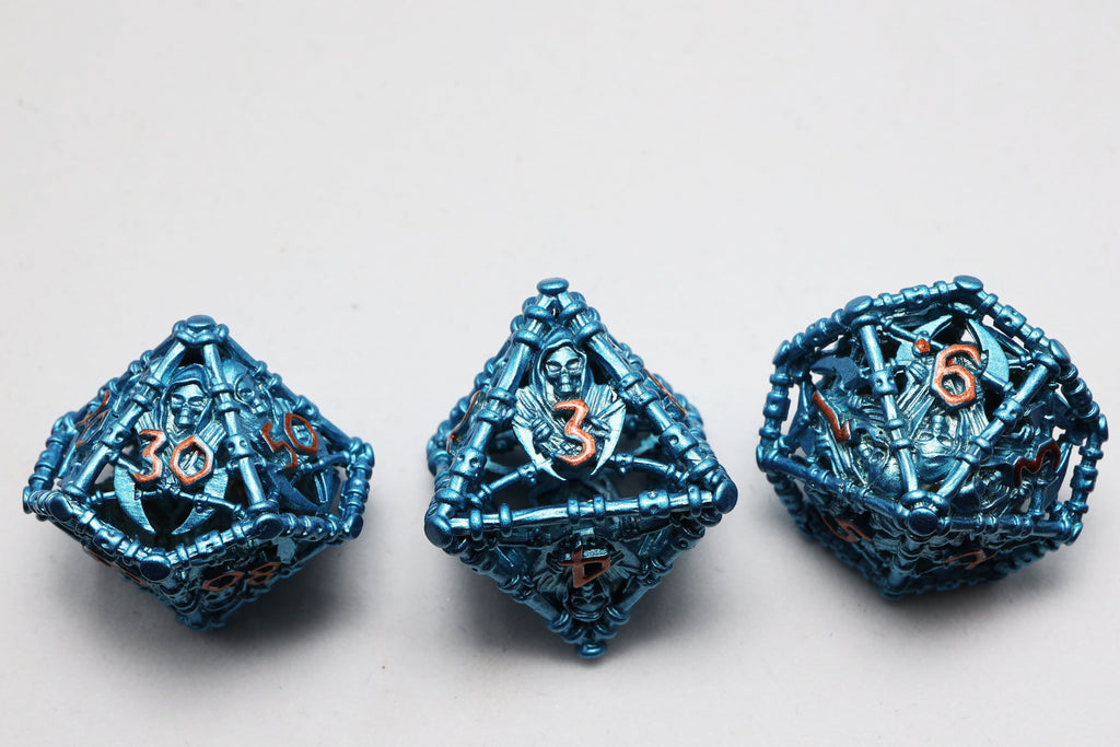 Grim Scythe: Blue - Metal RPG Dice Set Metal Dice Foam Brain Games