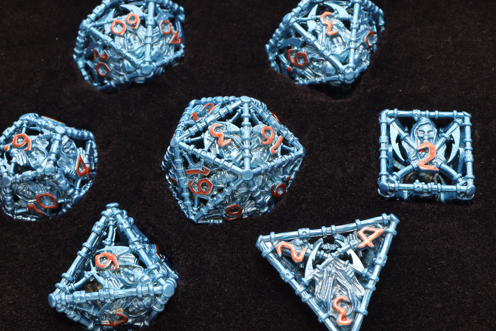 Grim Scythe: Blue - Metal RPG Dice Set Metal Dice Foam Brain Games