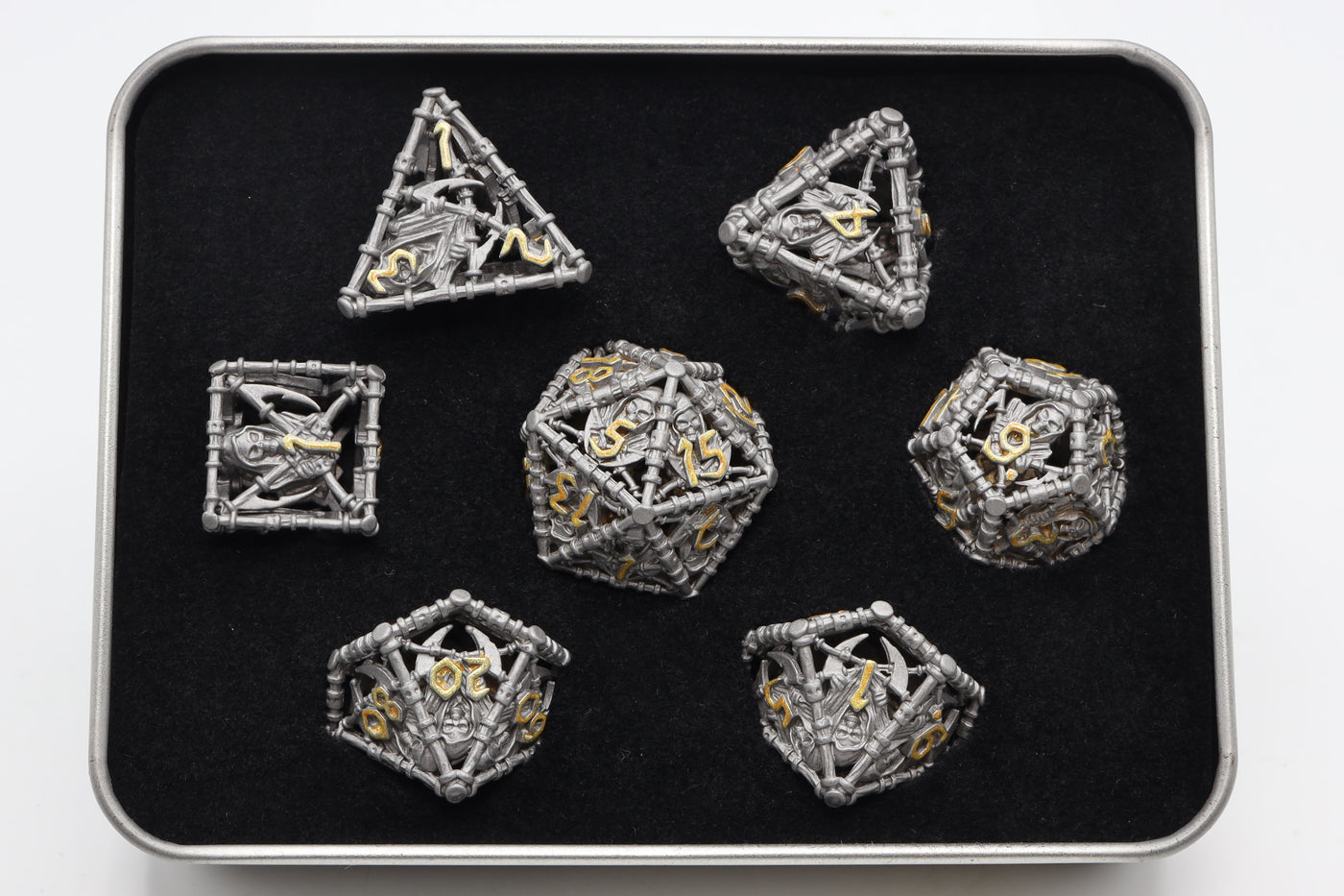 Grim Scythe: Grey - Metal RPG Dice Set Metal Dice Foam Brain Games