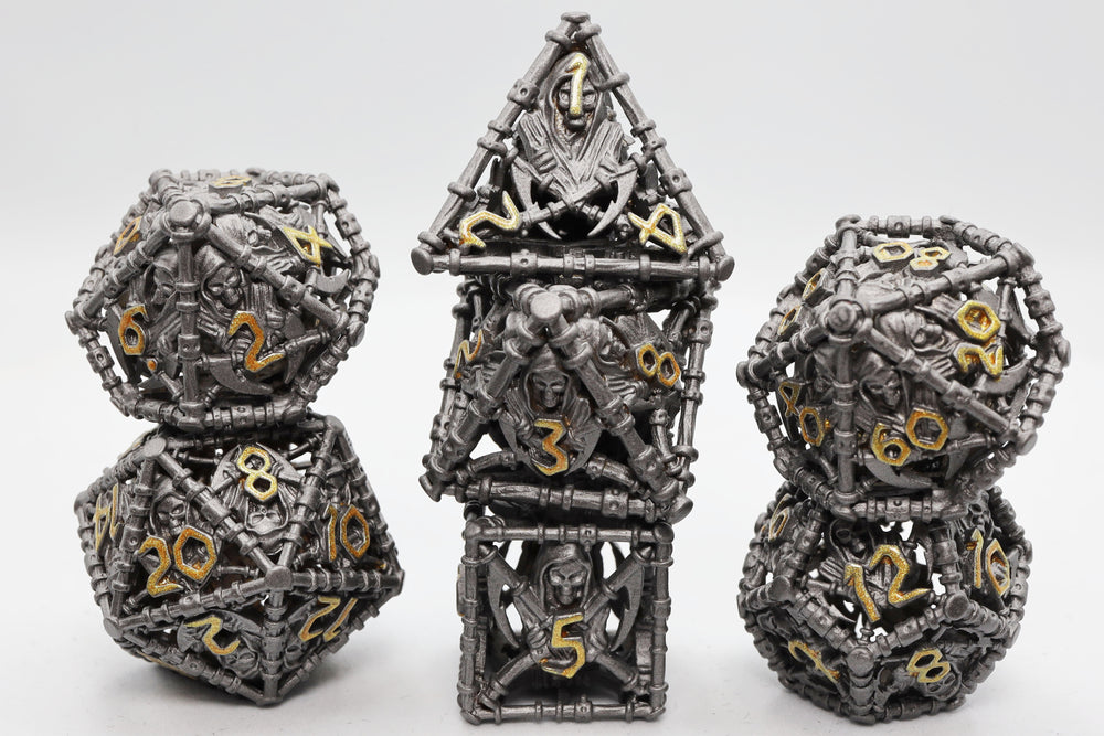 Grim Scythe: Grey - Metal RPG Dice Set Metal Dice Foam Brain Games
