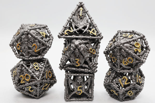 Grim Scythe: Grey - Metal RPG Dice Set Metal Dice Foam Brain Games
