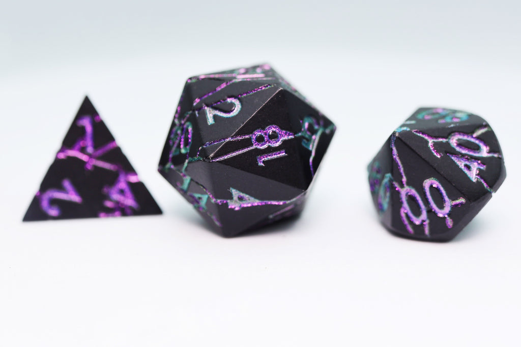 Purple Lightning - Metal RPG Dice Set Metal Dice Foam Brain Games