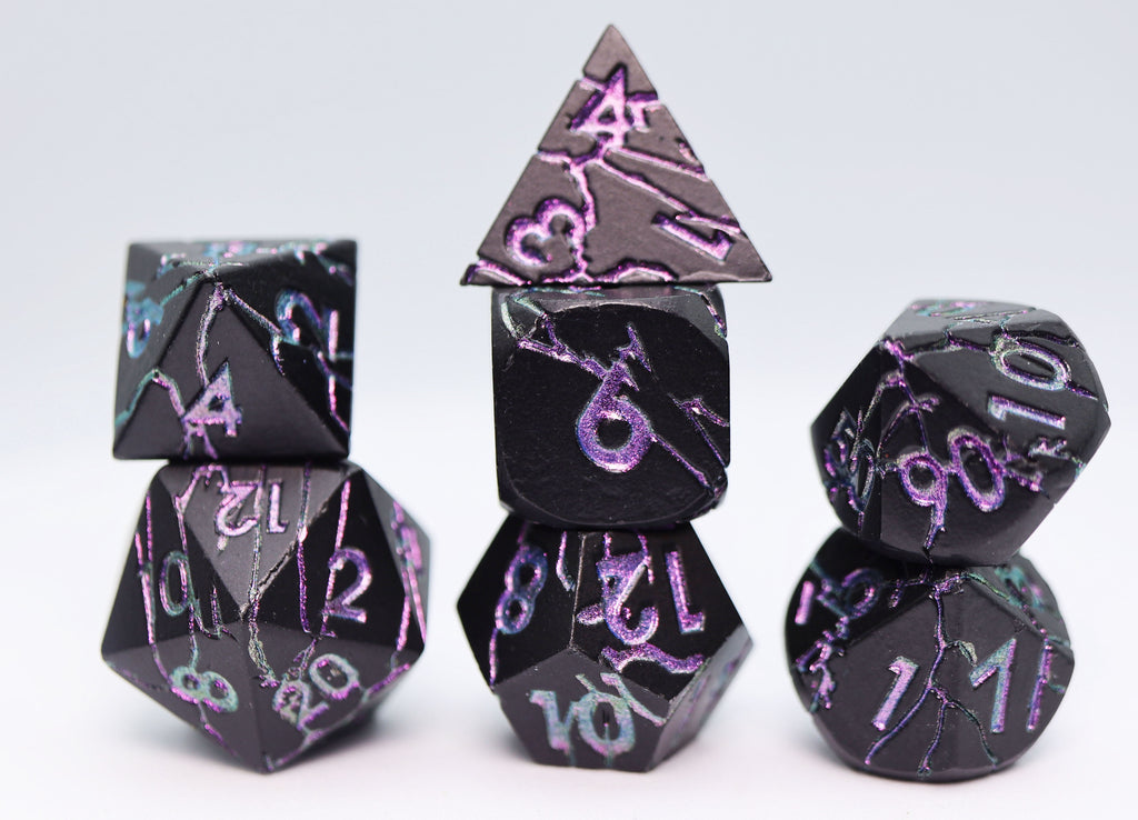 Purple Lightning - Metal RPG Dice Set Metal Dice Foam Brain Games