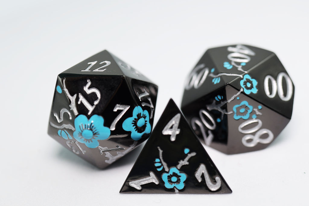 Metallic Bouquet: Dark Blue Pimpernel - Metal RPG Dice Set Metal Dice Foam Brain Games