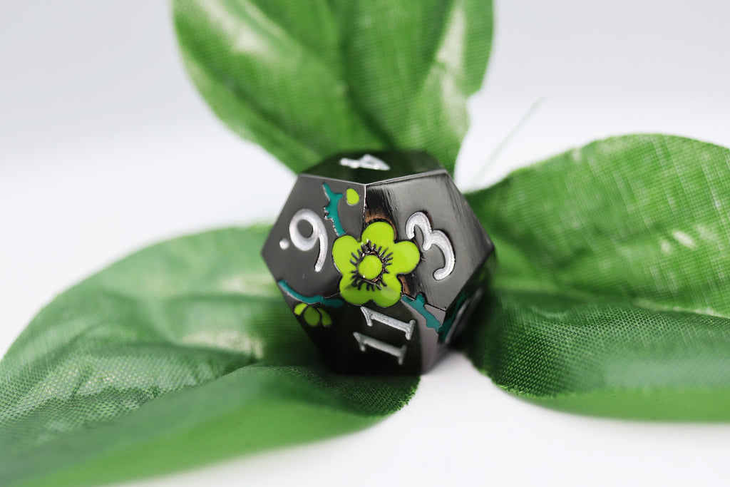 Metallic Bouquet: Dark Green Hellebore - Metal RPG Dice Set Metal Dice Foam Brain Games