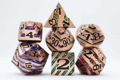 Into the Mines: Copper with Rainbow Mica - Metal RPG Dice Set Metal Dice Foam Brain Games