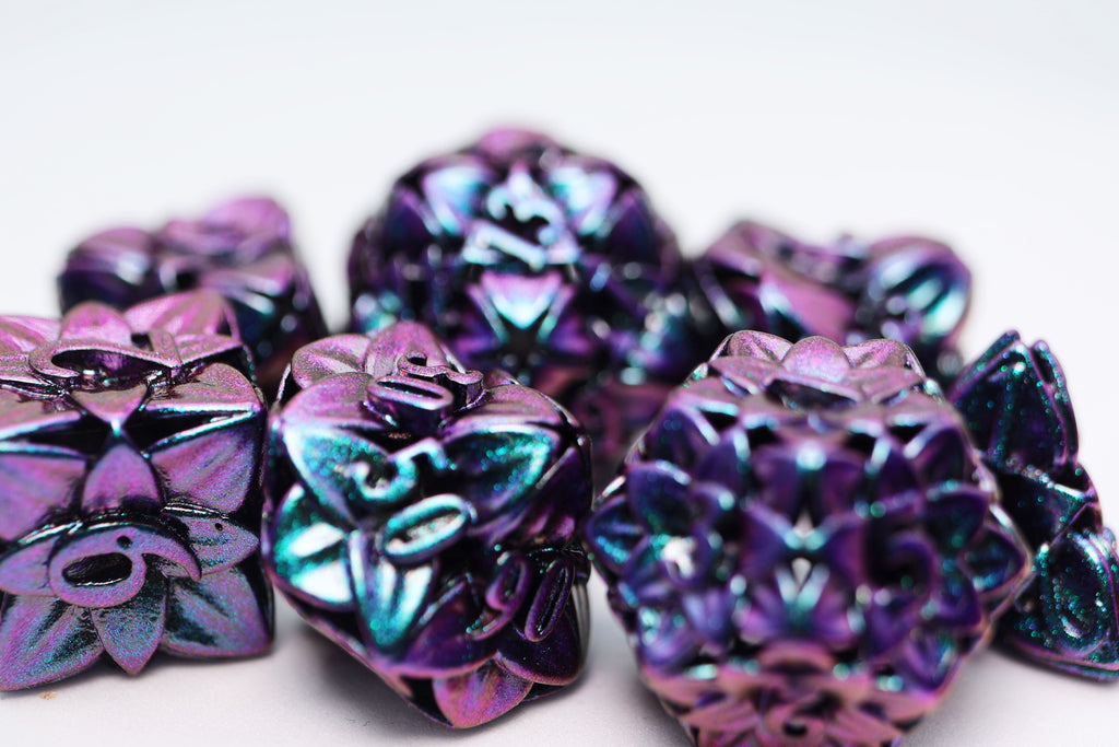 Otherworldly Flower - Hollow Metal RPG Dice Set Metal Dice Foam Brain Games