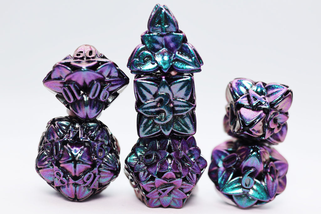 Otherworldly Flower - Hollow Metal RPG Dice Set Metal Dice Foam Brain Games