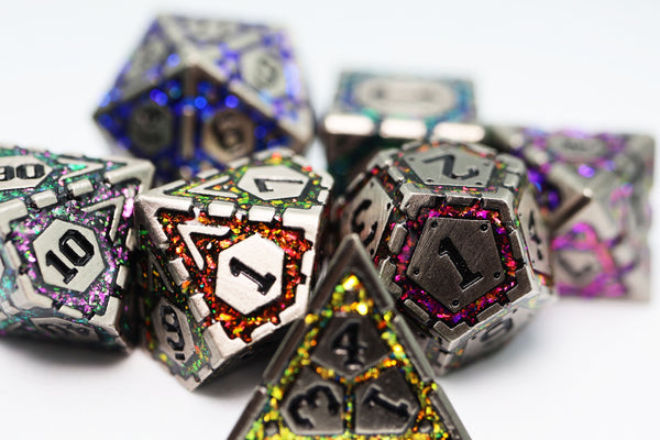 Ornate Rainbow Frame - Metal RPG Dice Set Metal Dice Foam Brain Games