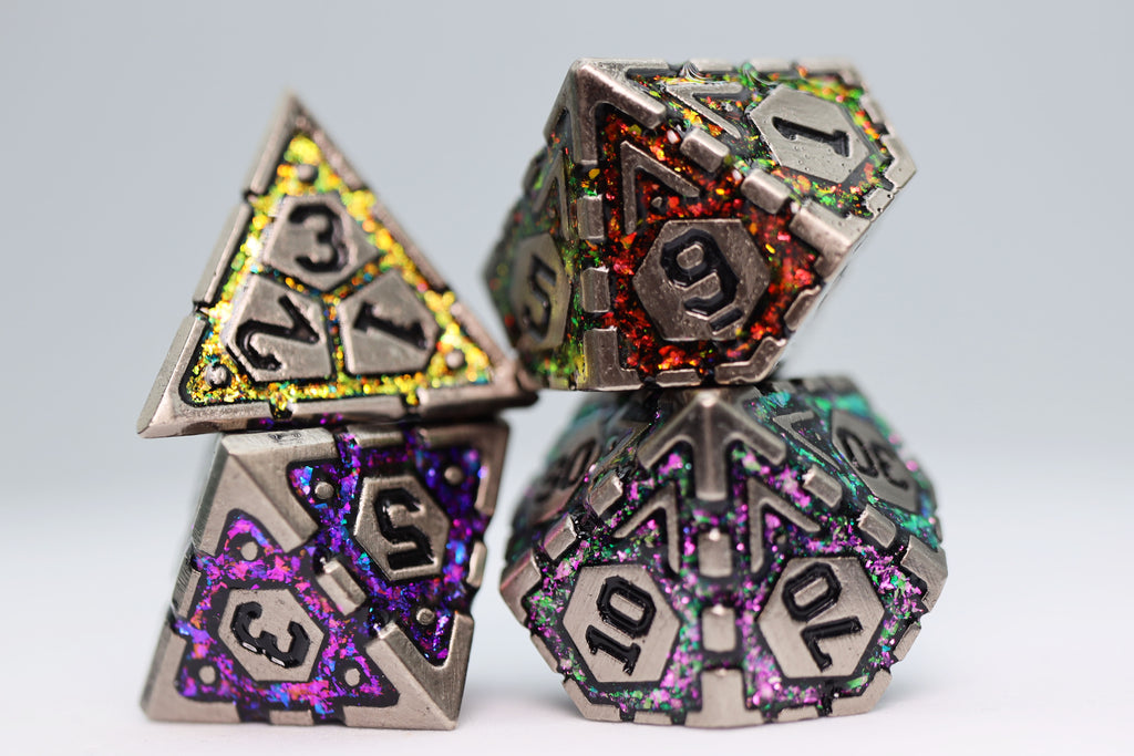 Ornate Rainbow Frame - Metal RPG Dice Set Metal Dice Foam Brain Games