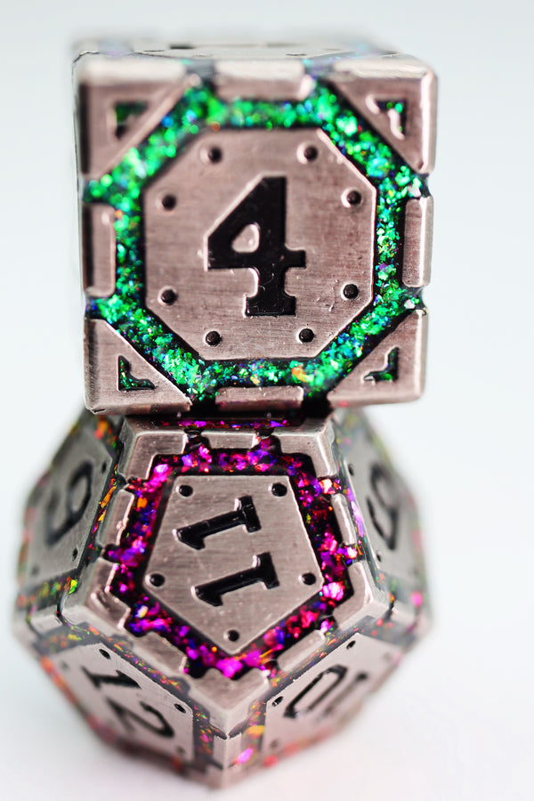 Ornate Rainbow Frame - Metal RPG Dice Set Metal Dice Foam Brain Games