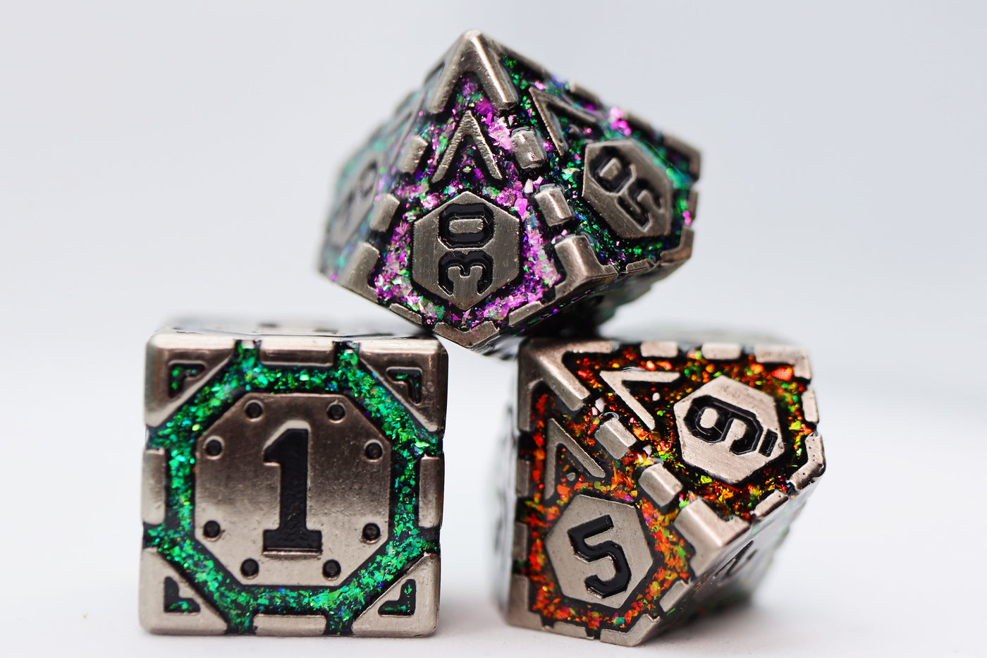 Ornate Rainbow Frame - Metal RPG Dice Set Metal Dice Foam Brain Games