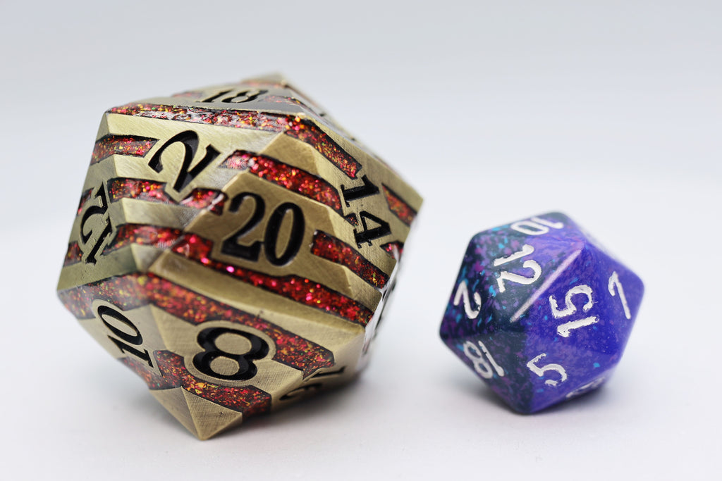 35mm Metal D20 - Bronze with Red Mica Metal Dice Foam Brain Games