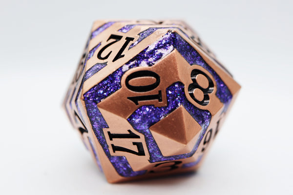 35mm Metal D20 - Copper with Purple Mica Metal Dice Foam Brain Games
