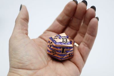 35mm Metal D20 - Copper with Purple Mica Metal Dice Foam Brain Games