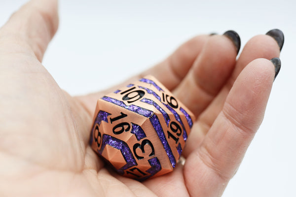 35mm Metal D20 - Copper with Purple Mica Metal Dice Foam Brain Games