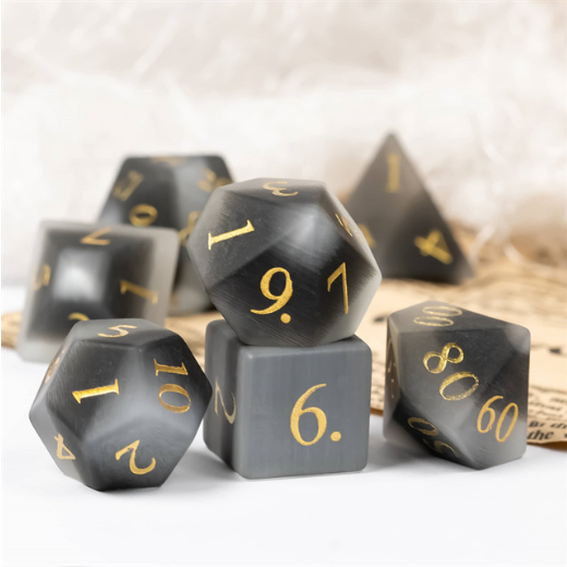 Frosted Cat's Eye Black and White - Gemstone Engraved with Gold Stone Dice Foam Brain Games