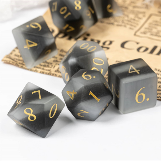 Frosted Cat's Eye Black and White - Gemstone Engraved with Gold Stone Dice Foam Brain Games