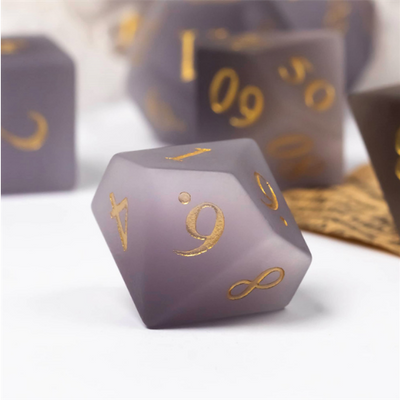 Frosted Cat's Eye Purple - Gemstone Engraved with Gold Stone Dice Foam Brain Games