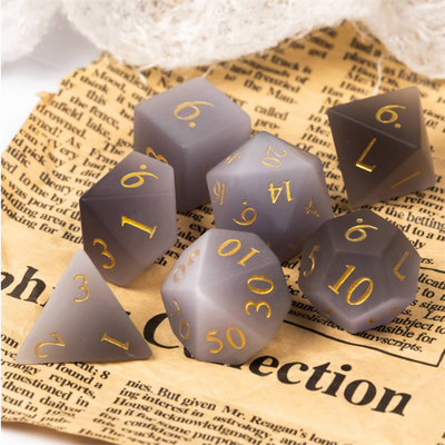 Frosted Cat's Eye Purple - Gemstone Engraved with Gold Stone Dice Foam Brain Games