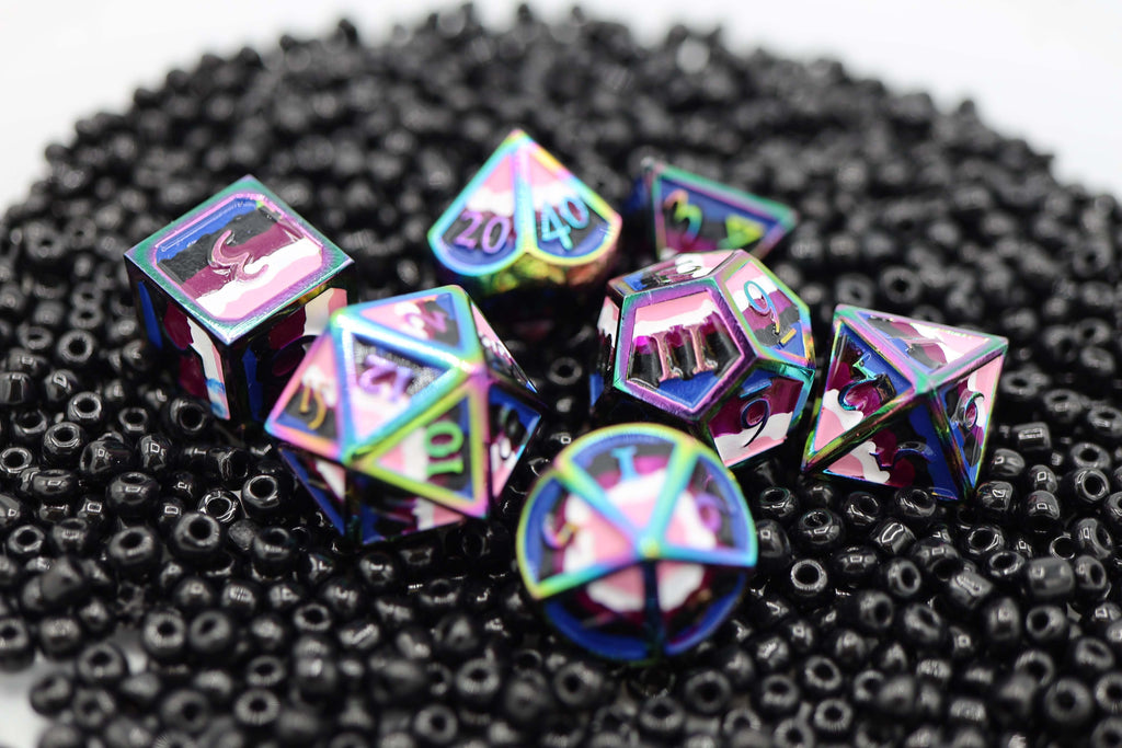 Genderfluid Pride Flag - Metal RPG Dice Set Metal Dice Foam Brain Games