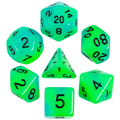 Glow in the Dark - Blue and Green RPG Dice Set Plastic Dice Foam Brain Games