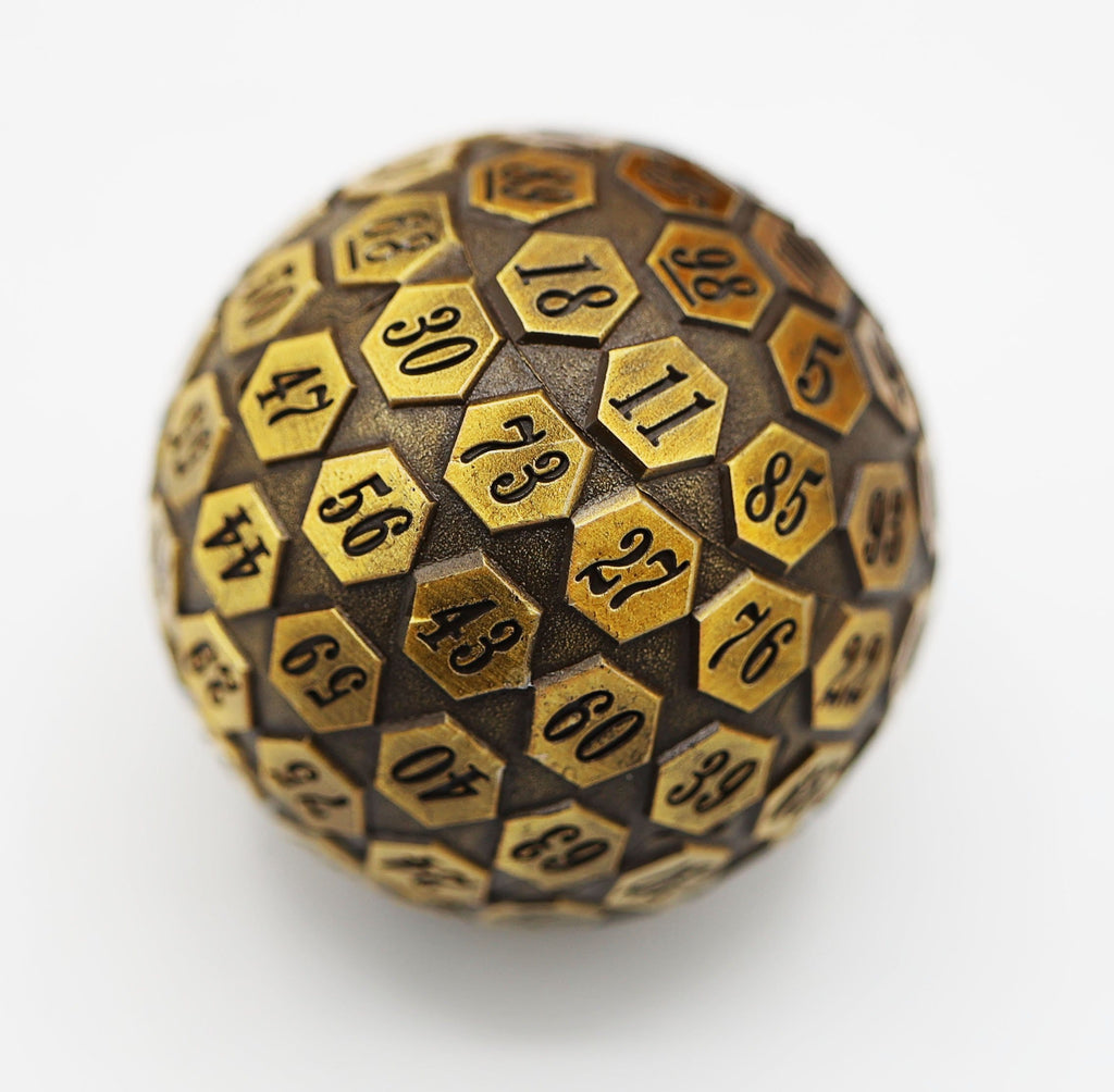 45mm Metal D100 - Gold Metal Dice Foam Brain Games