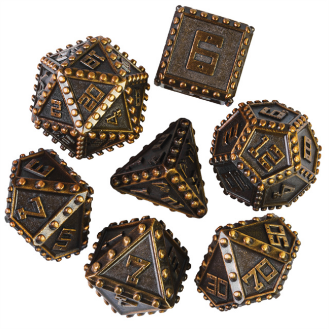 Brigandine Armor: Gold - Metal RPG Dice Set Metal Dice Foam Brain Games