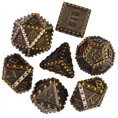 Brigandine Armor: Gold - Metal RPG Dice Set Metal Dice Foam Brain Games
