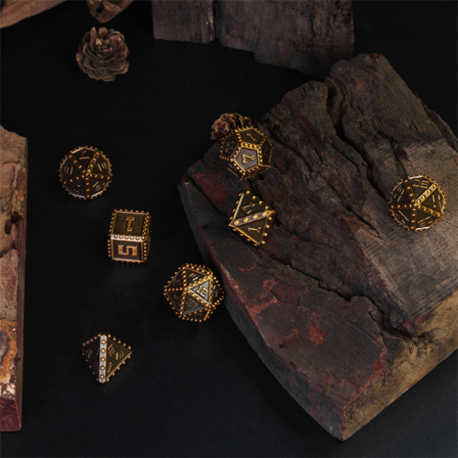 Brigandine Armor: Gold - Metal RPG Dice Set Metal Dice Foam Brain Games