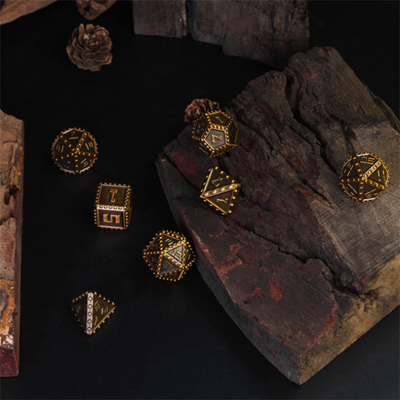 Brigandine Armor: Gold - Metal RPG Dice Set Metal Dice Foam Brain Games