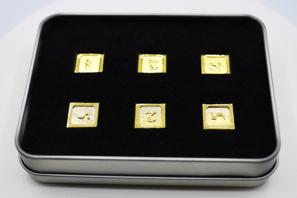 6 piece Metal D6s - Gold Metal Dice Foam Brain Games