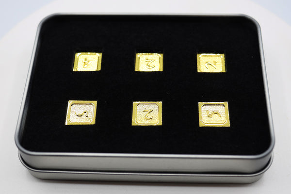 6 piece Metal D6s - Gold Metal Dice Foam Brain Games