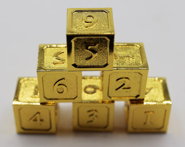 6 piece Metal D6s - Gold Metal Dice Foam Brain Games