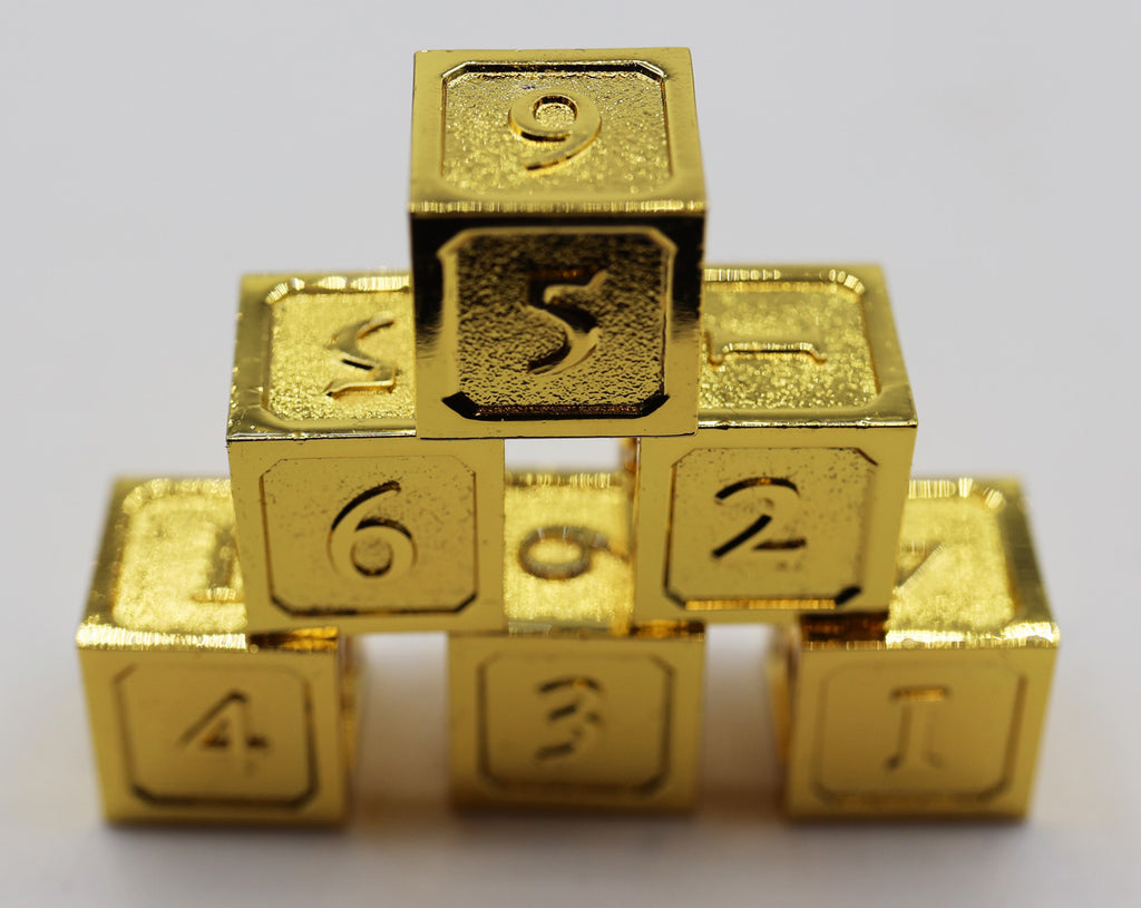 6 piece Metal D6's - Gold Metal Dice Foam Brain Games