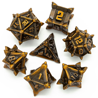 Warrior's Flail: Golden - Metal RPG Dice Set Metal Dice Foam Brain Games