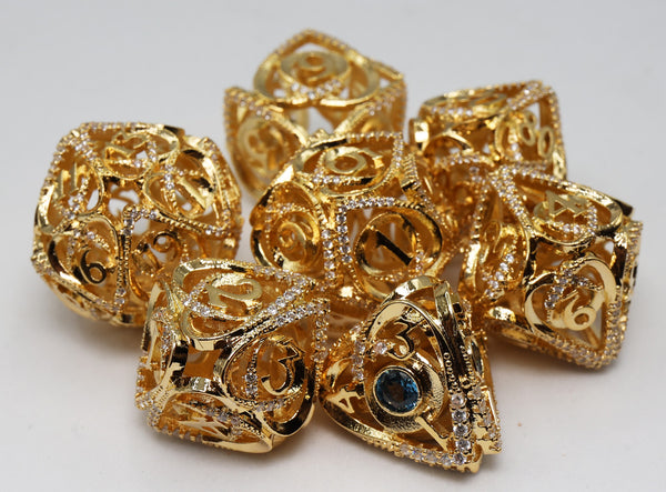 Hollow Hearts: Jeweled Gold - Metal RPG Dice Set Metal Dice Foam Brain Games