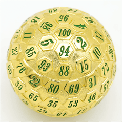 45mm Metal D100 - Gold with Green Metal Dice Foam Brain Games