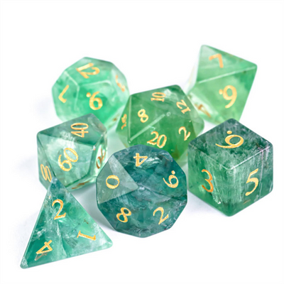 Green Amethyst Fluorite - Engraved with Gold Stone Dice Foam Brain Games